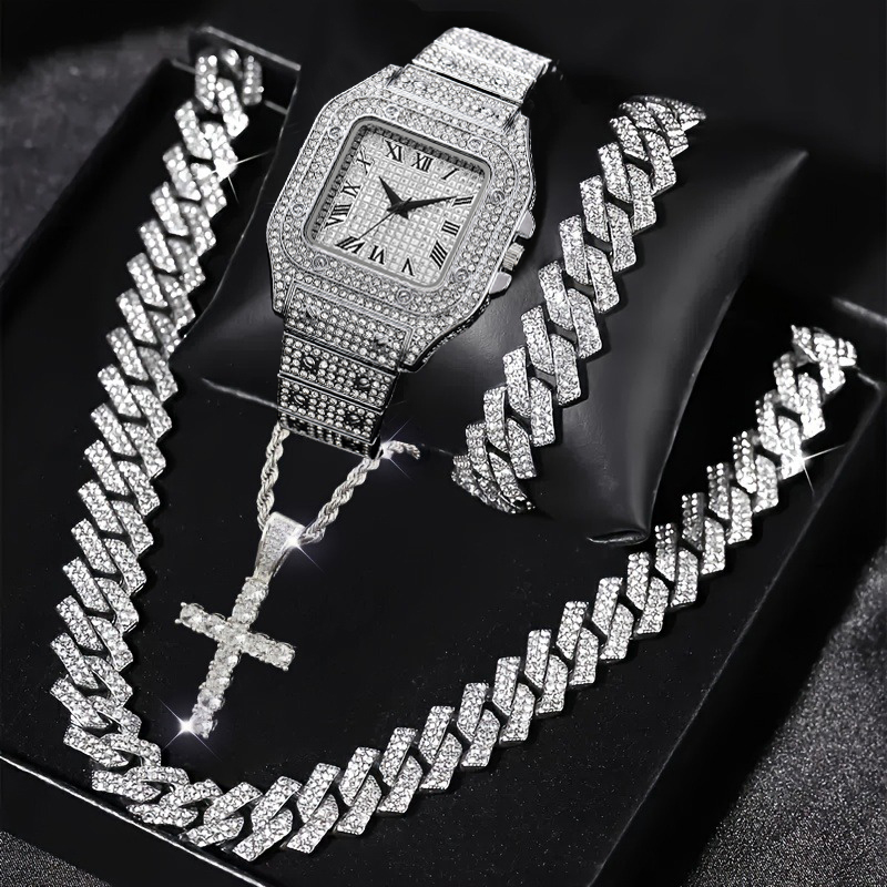 Jewelry Type Watches - 4PCS Fashion Iced Out Square Men