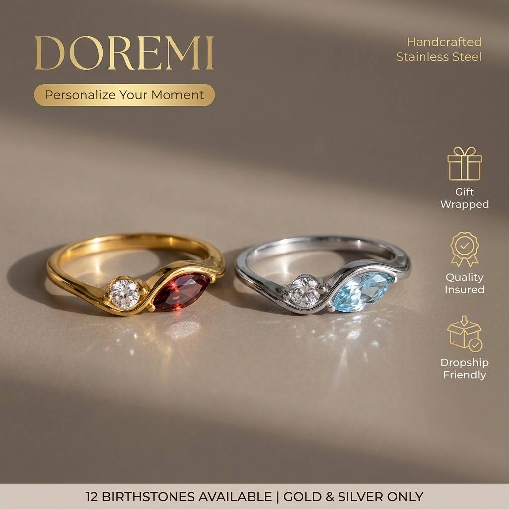 DOREMI Waterproof Tarnish Resi - огляд і ціна Birthstone Ring Set