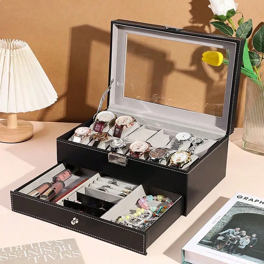 12-Slot Watch Box with Drawer, - огляд і ціна Jewelry Organizer Watches