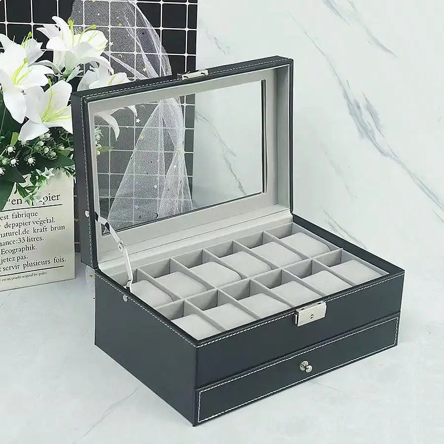 12-Slot Watch Box with Drawer, - огляд і ціна Jewelry Organizer Watches
