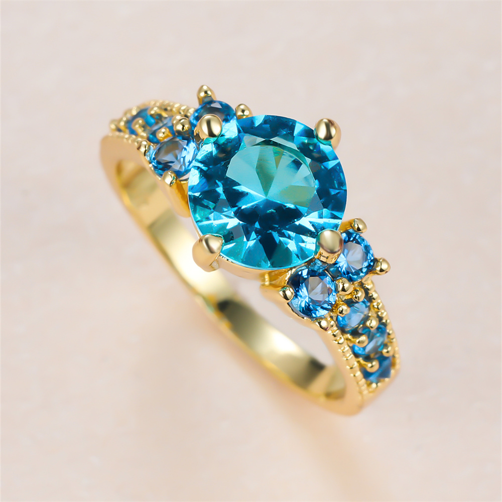 Aqua Blue Crystal Round Stone  - огляд і ціна Birthstone Ring Set