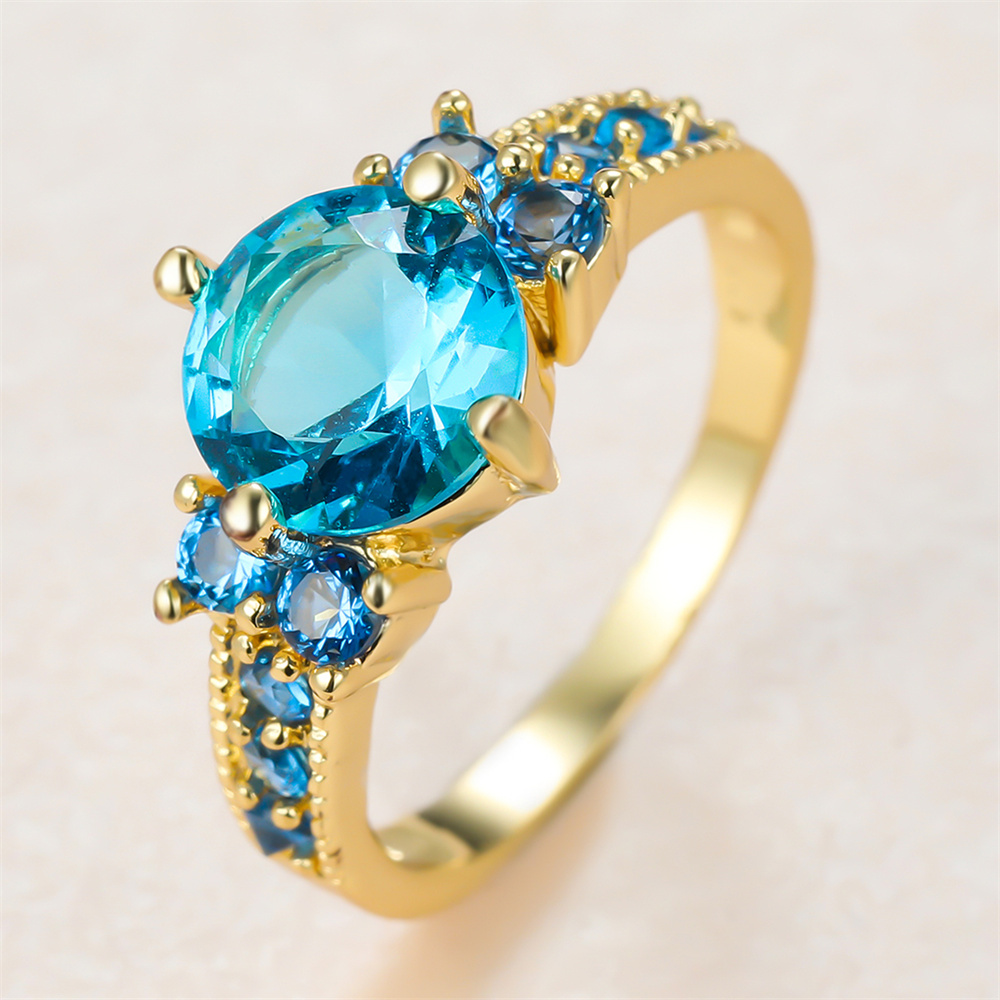 Aqua Blue Crystal Round Stone  - огляд і ціна Birthstone Ring Set