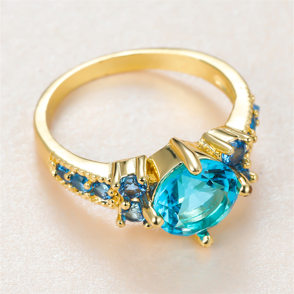 Aqua Blue Crystal Round Stone  - огляд і ціна Birthstone Ring Set