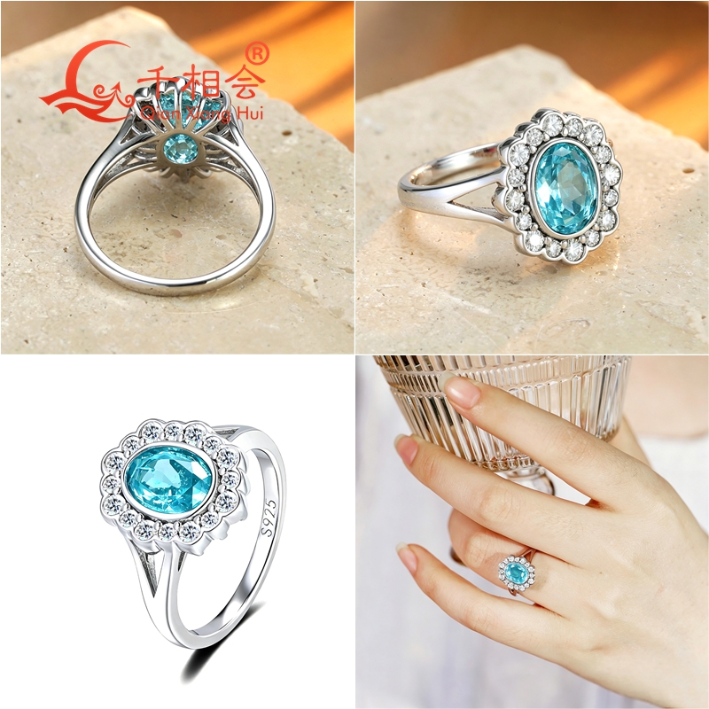 Lab Grown Oval Paraiba Tourmal - огляд і ціна Moissanite Ring